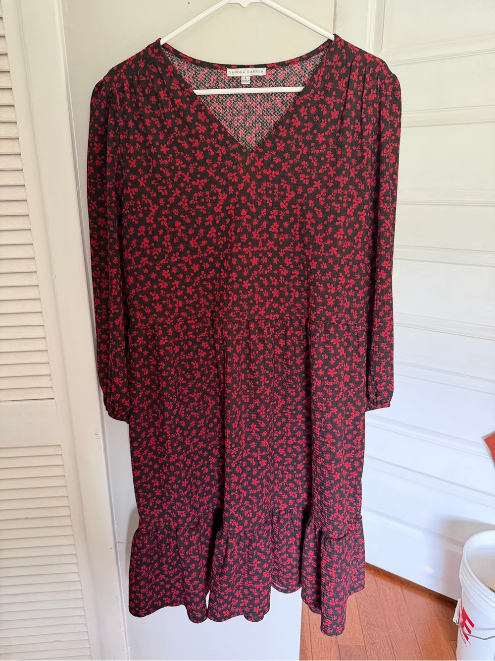 Sandra Darren Black Dress with Red Floral Print